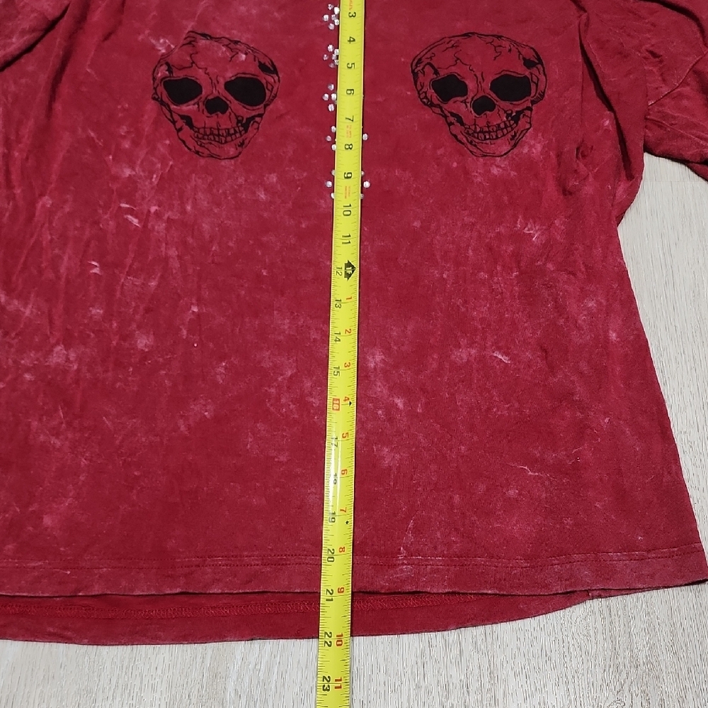 POL Red Short Sleeve Skull Tee with Rhinestone Accents - Picture 4 of 7